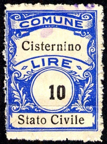 Marca da Bollo del Comune di CISTERNINO su Carta Bianca Sottile di dimensioni 22,5 x 29,5 mm