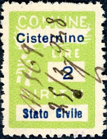 Marca da Bollo del Comune di CISTERNINO su Carta Bianca di dimensioni 18,5 x 25 mm