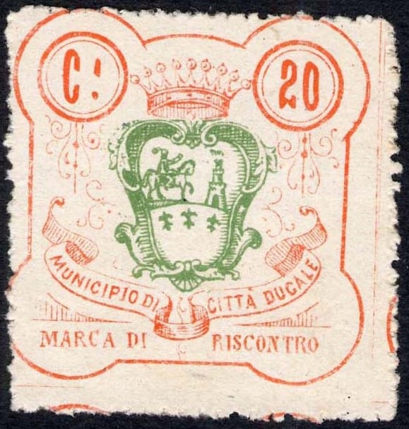 Marca da Bollo del Comune di CITTADUCALE su Carta Bianca Sottile di dimensioni 34 x 36 mm