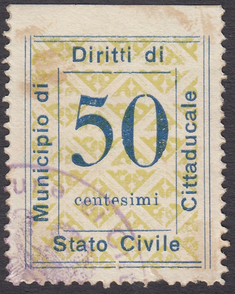 Marca da Bollo del Comune di CITTADUCALE su Carta Bianca Sottile di dimensioni 25 x 31 mm