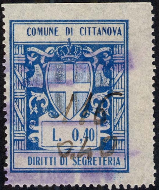 Marca da Bollo del Comune di CITTANOVA su Carta Bianca di dimensioni 28 x 35,5 mm