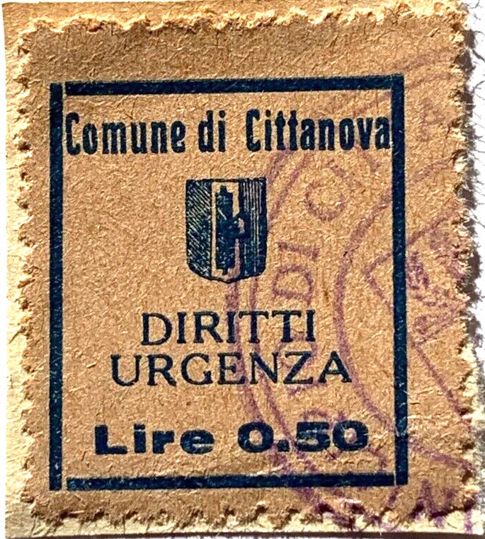 Marca da Bollo del Comune di CITTANOVA su Carta Bianca di dimensioni 21 X 27 mm