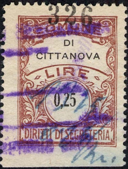 Marca da Bollo del Comune di CITTANOVA su Carta Bianca Sottile di dimensioni 22 x 29 mm