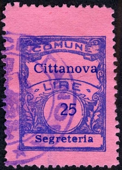 Marca da Bollo del Comune di CITTANOVA su Carta Colorata di dimensioni 19 x 25 mm