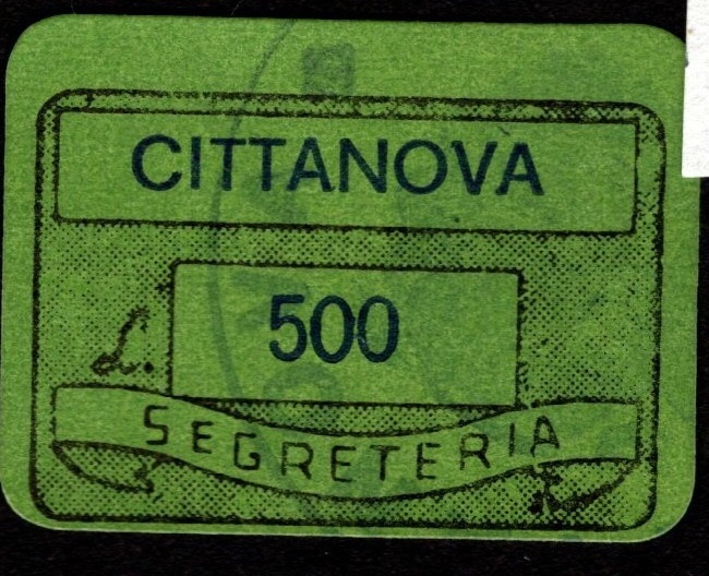 Marca da Bollo del Comune di CITTANOVA su Carta Bianca Sottile di dimensioni 24 x 16,5 mm