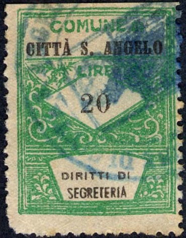 Marca da Bollo del Comune di CITTA´ SANT´ANGELO su Carta Bianca Sottile di dimensioni 21,5 x 28 mm