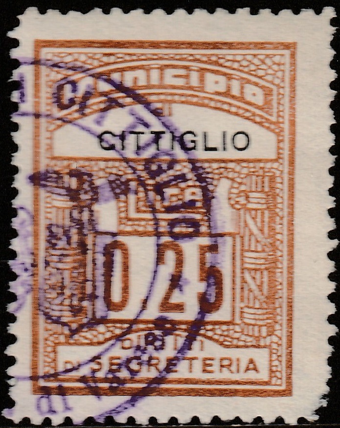 Marca da Bollo del Comune di CITTIGLIO su Carta Bianca di dimensioni 21 x 29 mm
