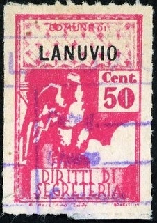 Marca da Bollo del Comune di LANUVIO su Carta Bianca Sottile di dimensioni 21,5 x 31,5 mm