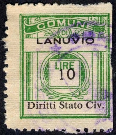 Marca da Bollo del Comune di LANUVIO su Carta Bianca Sottile di dimensioni 21 x 24,5 mm