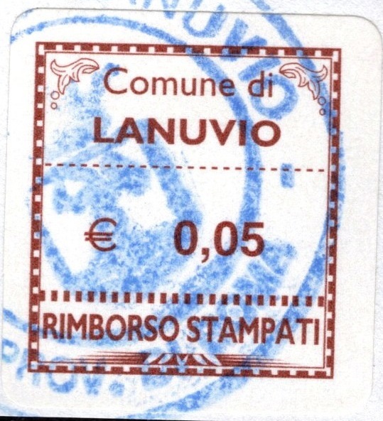 Marca da Bollo del Comune di LANUVIO su Carta Bianca di dimensioni 20 x 20 mm