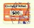 Marca da Bollo del Comune di CIVITELLA ALFEDENA su Carta Bianca di dimensioni 19,5 x 13,5 mm