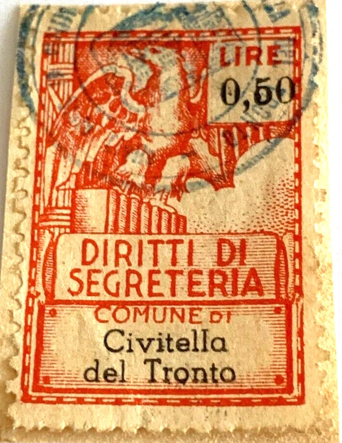 Marca da Bollo del Comune di CIVITELLA DEL TRONTO su Carta Bianca di dimensioni 21 x 29 mm