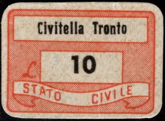 Marca da Bollo del Comune di CIVITELLA DEL TRONTO su Carta Bianca di dimensioni 18,5 x 14 mm