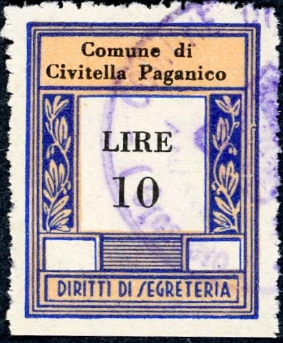 Marca da Bollo del Comune di CIVITELLA PAGANICO su Carta Bianca di dimensioni 23, x 29,5 mm