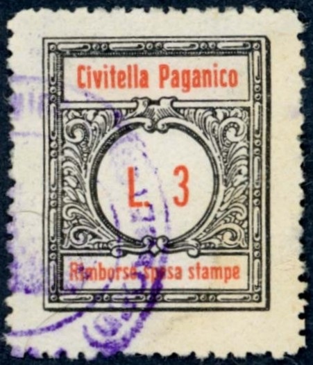 Marca da Bollo del Comune di CIVITELLA PAGANICO su Carta Bianca di dimensioni 21,5 x 26,5 mm