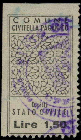 Marca da Bollo del Comune di CIVITELLA PAGANICO su Carta Grigio di dimensioni 19 x 35 mm