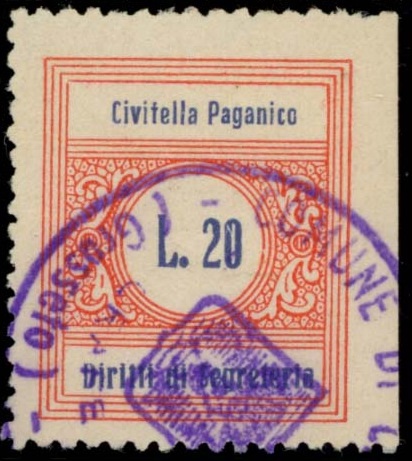Marca da Bollo del Comune di CIVITELLA PAGANICO su Carta Bianca di dimensioni 21,5 x 25,5 mm