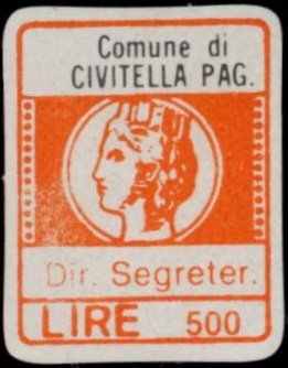 Marca da Bollo del Comune di CIVITELLA PAGANICO su Carta Bianca di dimensioni 16 x 20 mm