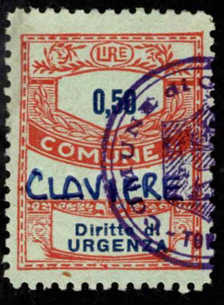 Marca da Bollo del Comune di CLAVIERE su Carta Bianca di dimensioni 22 x 28,5 mm