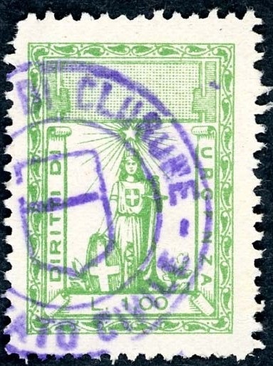 Marca da Bollo del Comune di CLUSONE su Carta Bianca di dimensioni 20,5 x 29 mm