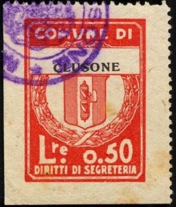 Marca da Bollo del Comune di CLUSONE su Carta Bianca di dimensioni mm