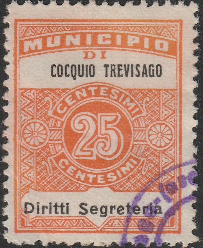 Marca da Bollo del Comune di COCQUIO TREVISAGO su Carta Bianca di dimensioni 22 x 28 mm
