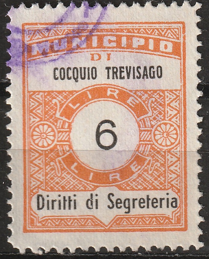 Marca da Bollo del Comune di COCQUIO TREVISAGO su Carta Bianca di dimensioni 22 x 28 mm