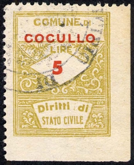 Marca da Bollo del Comune di COCULLO su Carta Bianca di dimensioni 22 x 29 mm