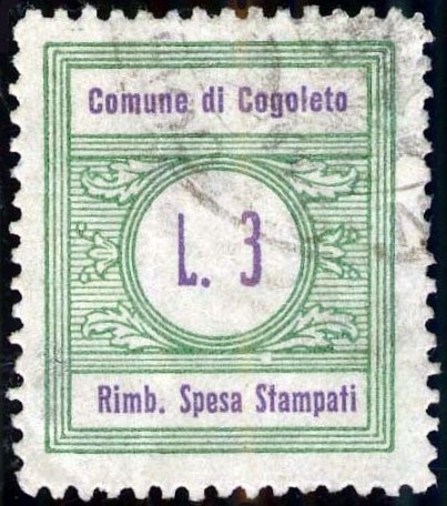 Marca da Bollo del Comune di COGOLETO su Carta Bianca di dimensioni 22 x 26 mm