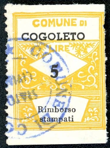 Marca da Bollo del Comune di COGOLETO su Carta Bianca di dimensioni 22 x 29 mm