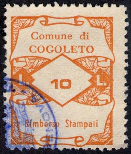 Marca da Bollo del Comune di COGOLETO su Carta Bianca Sottile di dimensioni 23 x 29 mm