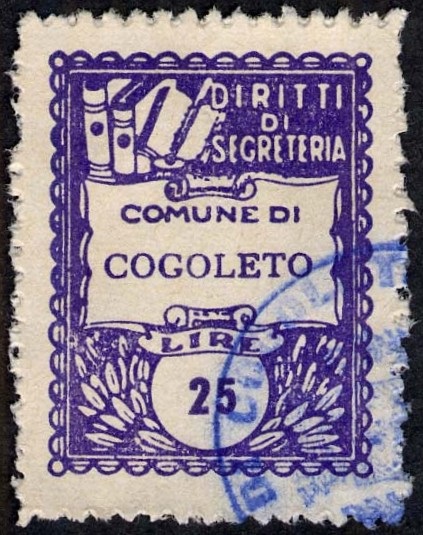Marca da Bollo del Comune di COGOLETO su Carta Bianca Grossa di dimensioni 22 x 29 mm
