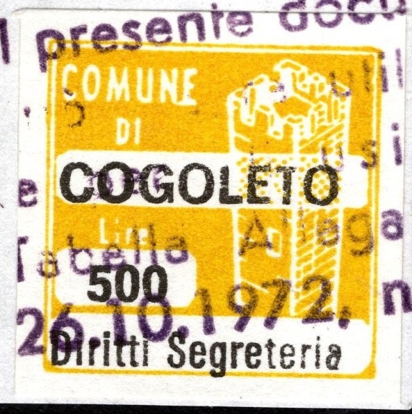 Marca da Bollo del Comune di COGOLETO su Carta Bianca di dimensioni 20 x 20 mm