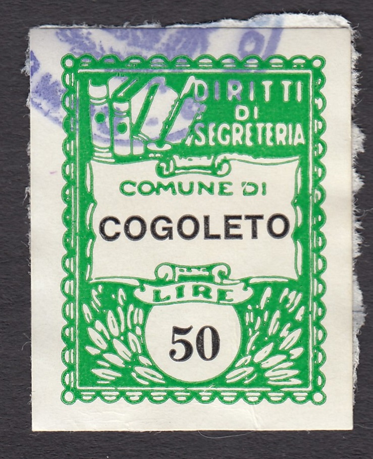 Marca da Bollo del Comune di COGOLETO su Carta Bianca di dimensioni 22 x 29 mm