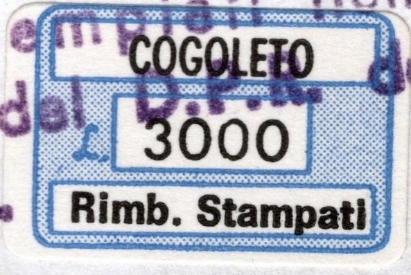 Marca da Bollo del Comune di COGOLETO su Carta Bianca di dimensioni 20 x 14 mm