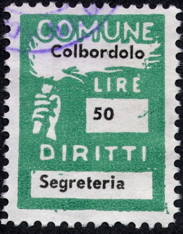 Marca da Bollo del Comune di COLBORDOLO su Carta Bianca Sottile di dimensioni 19,5 x 26 mm