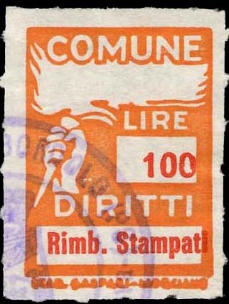 Marca da Bollo del Comune di COLBORDOLO su Carta Bianca di dimensioni 18,5 x 26 mm