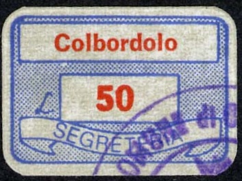 Marca da Bollo del Comune di COLBORDOLO su Carta Bianca di dimensioni 20 x 14 mm