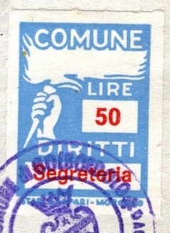 Marca da Bollo del Comune di COLBORDOLO su Carta Bianca di dimensioni 18 x 24 mm