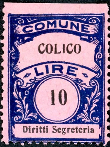 Marca da Bollo del Comune di COLICO su Carta Colorata di dimensioni 22,5 x 29 mm