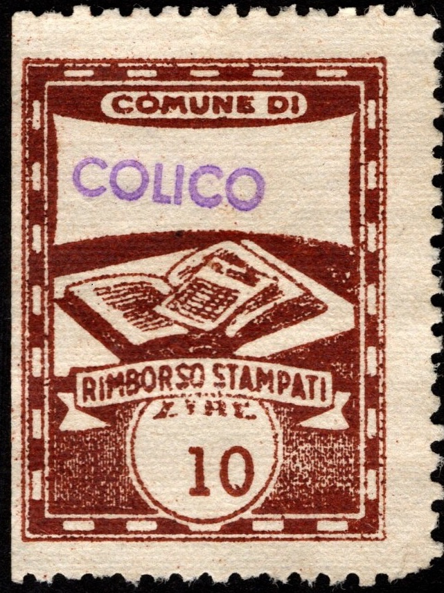 Marca da Bollo del Comune di COLICO su Carta Colorata di dimensioni 22,5 x 29 mm