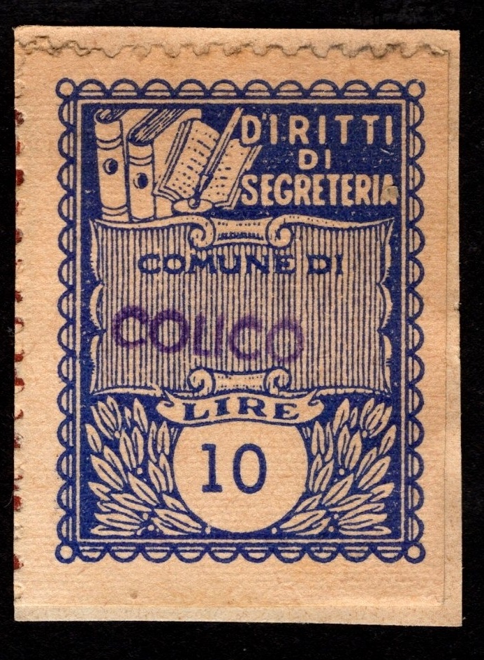 Marca da Bollo del Comune di COLICO su Carta Colorata di dimensioni 22,5 x 29 mm