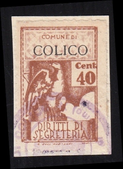 Marca da Bollo del Comune di COLICO su Carta Colorata di dimensioni 23,5 X 30,5 mm