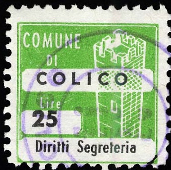 Marca da Bollo del Comune di COLICO su Carta Bianca di dimensioni 20 x 20 mm