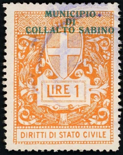 Marca da Bollo del Comune di COLLALTO SABINO su Carta Bianca Sottile di dimensioni 28 x 35,5 mm