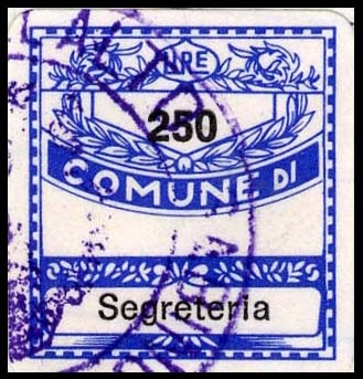 Marca da Bollo del Comune di COLLALTO SABINO su Carta Bianca di dimensioni 19 x 21 mm