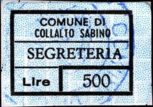 Marca da Bollo del Comune di COLLALTO SABINO su Carta Bianca di dimensioni 22 x 15 mm