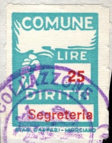 Marca da Bollo del Comune di COLLAZZONE su Carta Bianca di dimensioni 18 x 24 mm