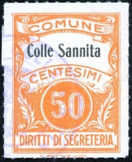 Marca da Bollo del Comune di COLLE SANNITA su Carta Bianca di dimensioni 22,5 x 29 mm