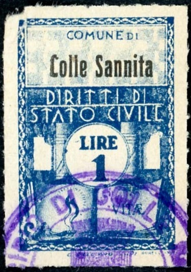 Marca da Bollo del Comune di COLLE SANNITA su Carta Bianca di dimensioni 21 X 32 mm